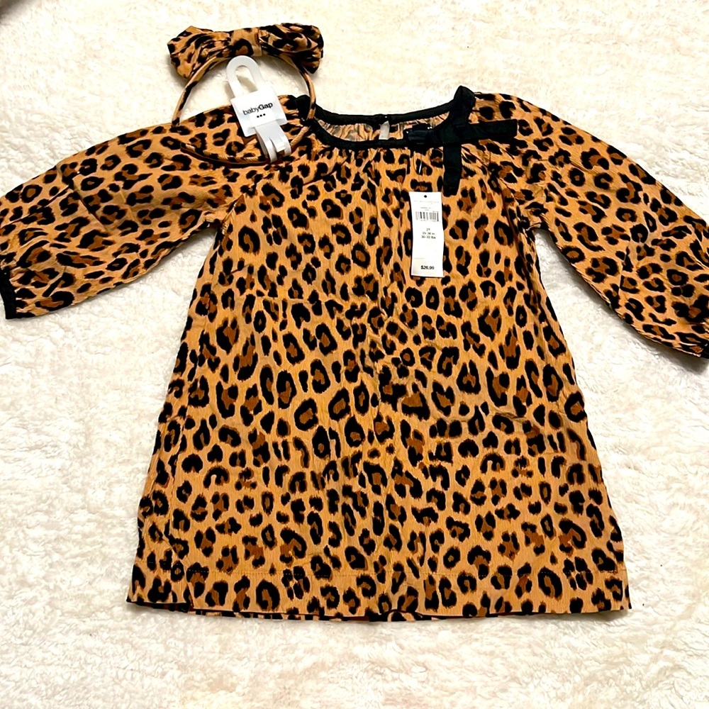 BABY GAP - Toddler Girls Leopard Print Underwear Lined Dress & Headband (Sz 2T)